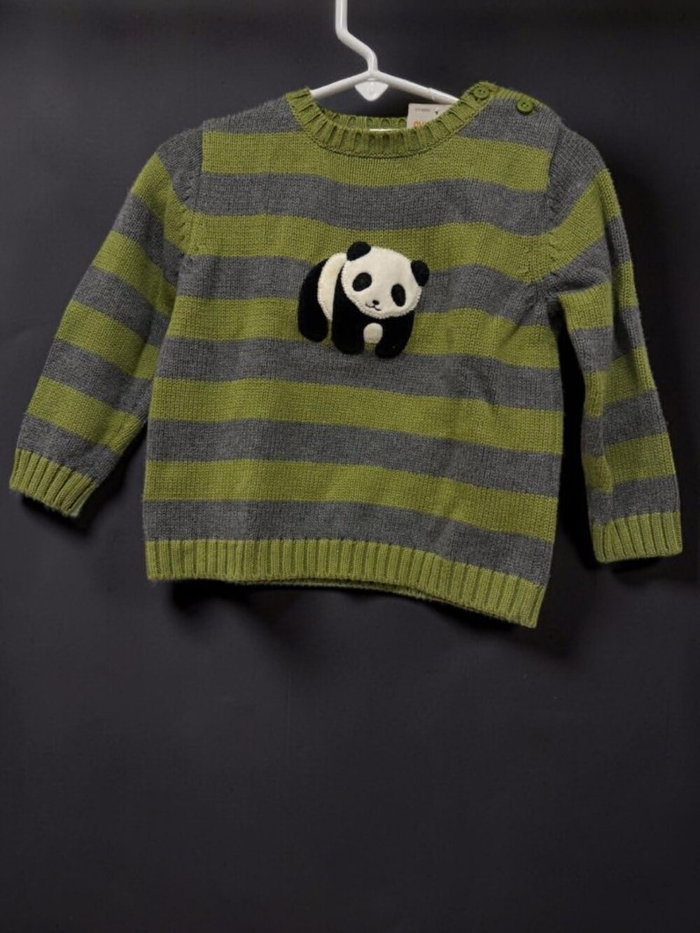 Gymboree NWT Little Panda Green Gray Striped Pull Over Sweater Embroiled Panda